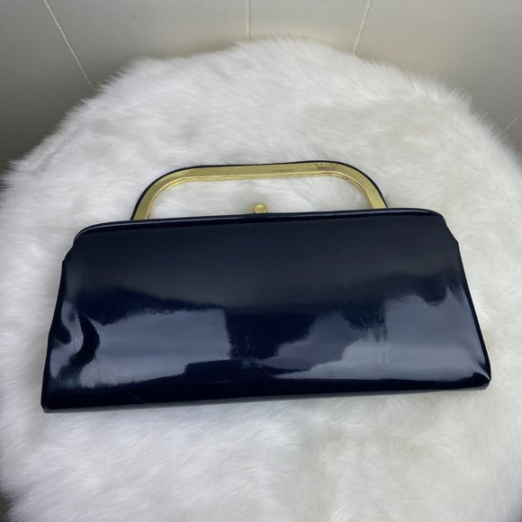 Vintage Faux Patent Leather Clutch Handle Bag - Picture 5 of 9